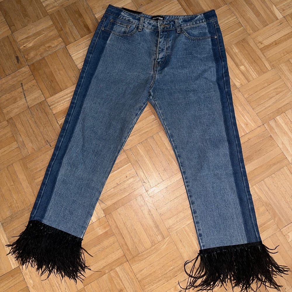 Momokrom jeans with feather accents. NWT.